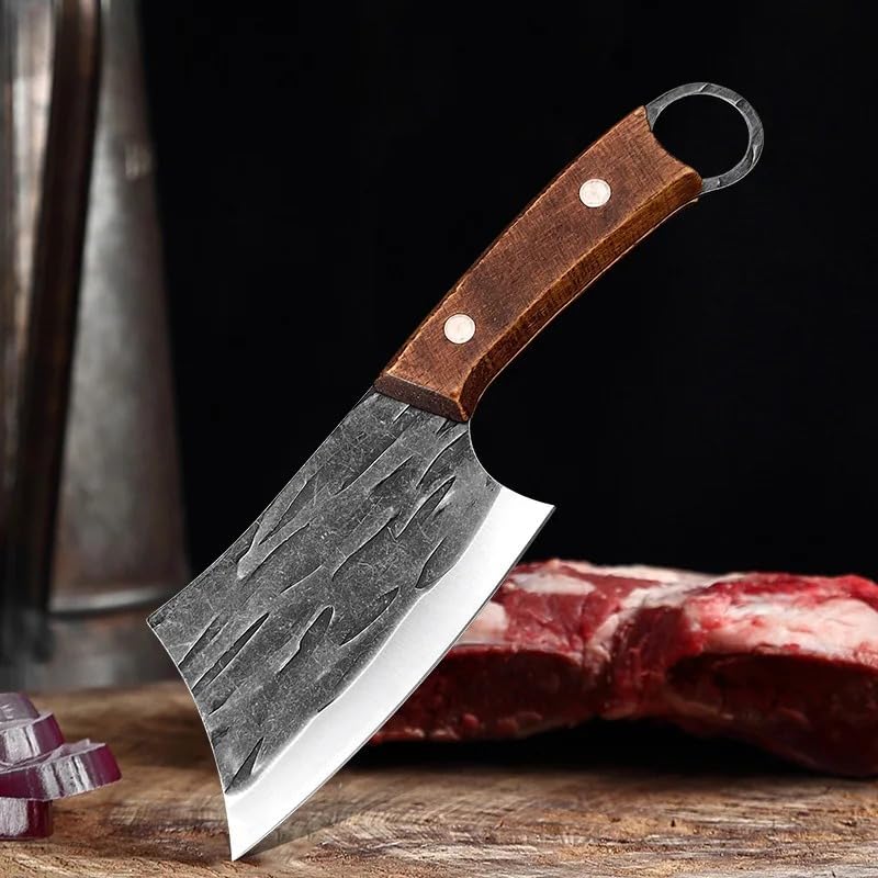 Stainless Steel Meat Cleaver & Boning Chef Knife with Wood Handle