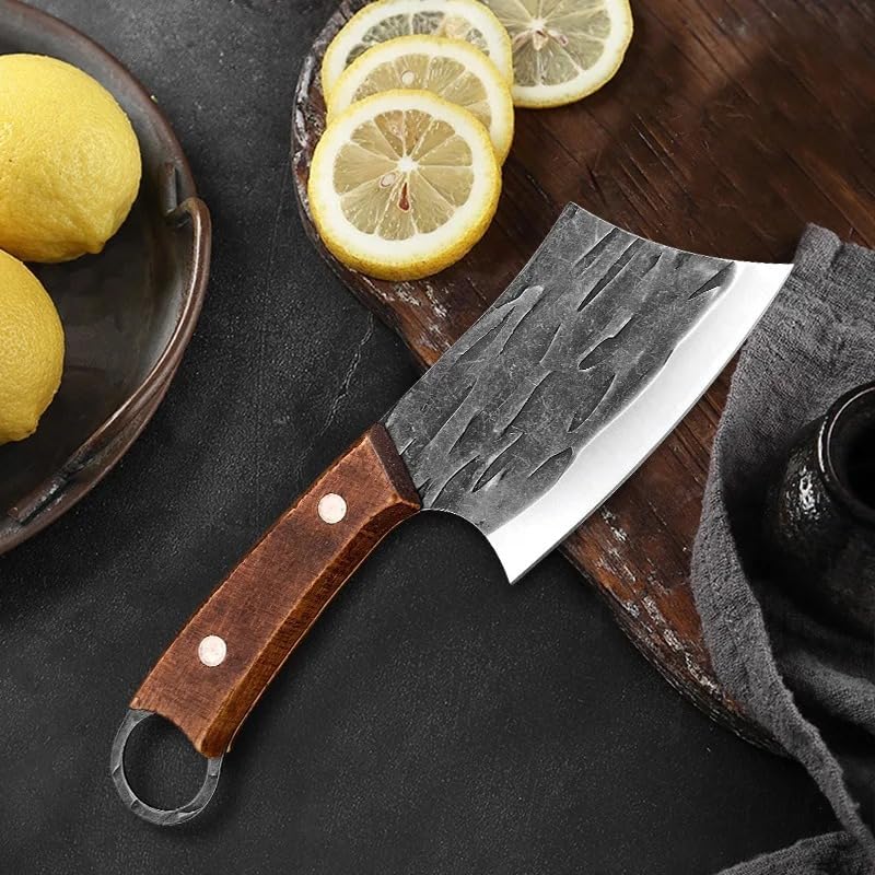 Stainless Steel Meat Cleaver & Boning Chef Knife with Wood Handle