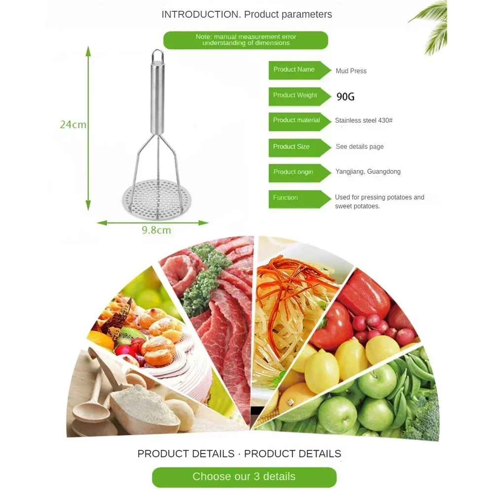 Stainless Steel Potato & Vegetable Masher Kitchen Press Tool