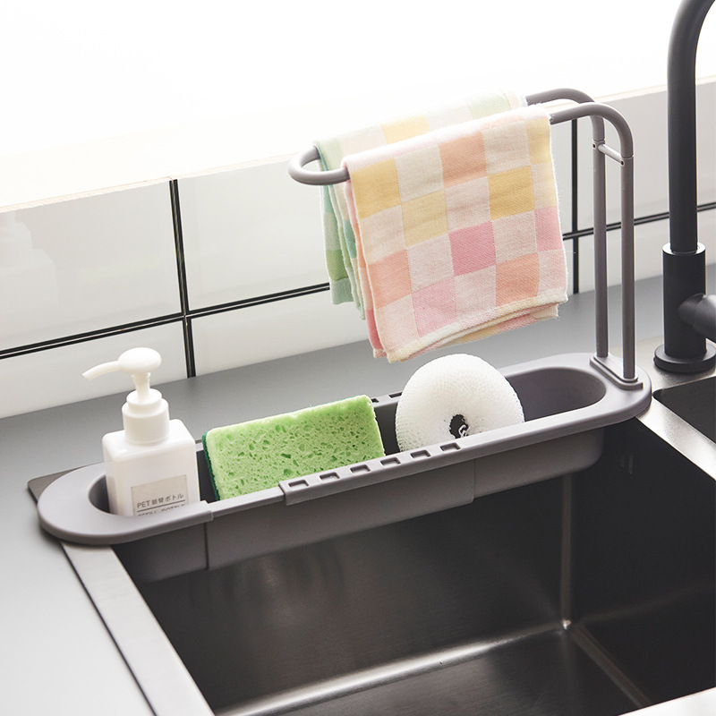 Sink Shelf Organizer Adjustable Drain Rack For Soap Sponge Towels 0