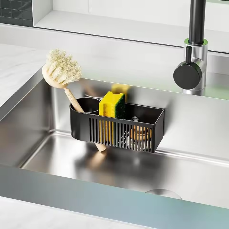Kitchen Drain Rack for Utensils & Cleaning Tools Space Saving Drying Basket for Sponges & Brushes