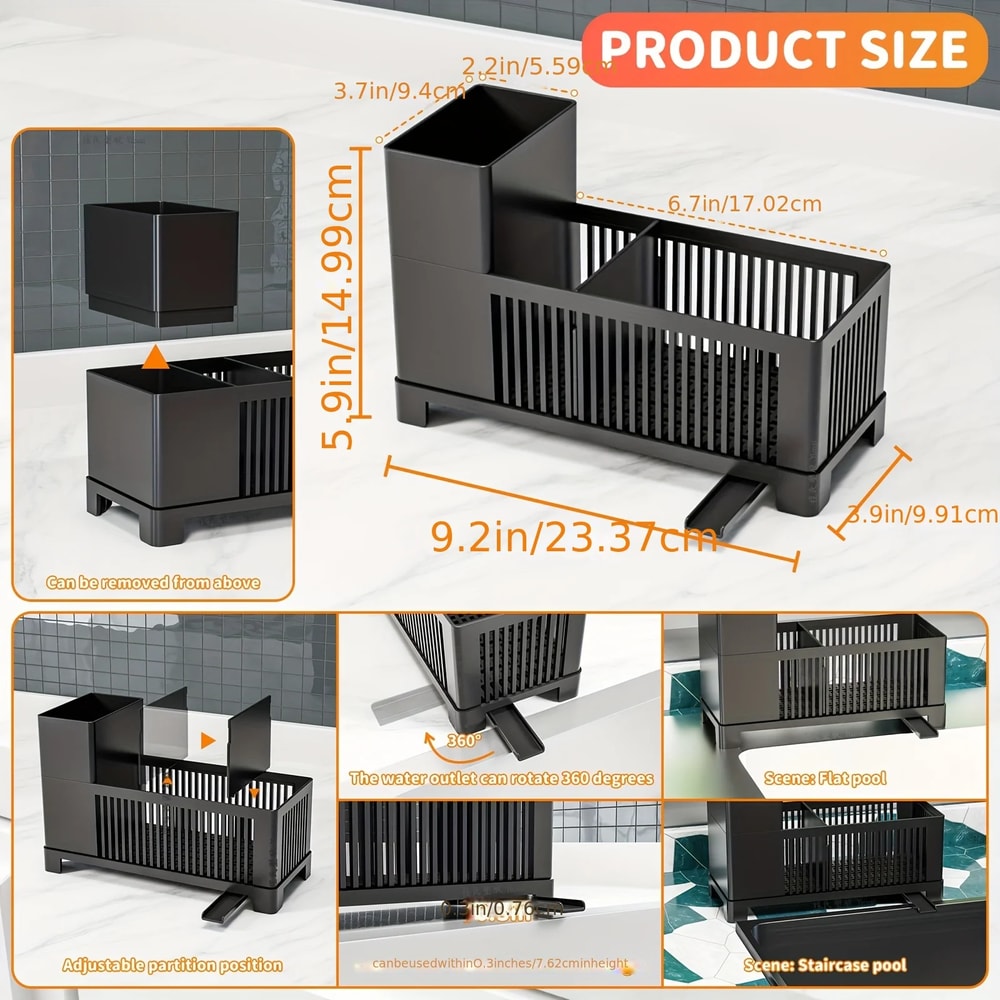 Kitchen Drain Rack for Utensils & Cleaning Tools Space Saving Drying Basket for Sponges & Brushes