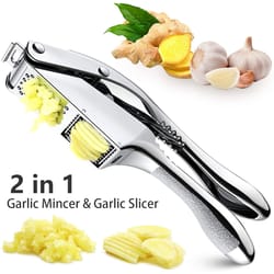 stainless steel garlic press and slicer dual function mincer for effortless crushing & slicing