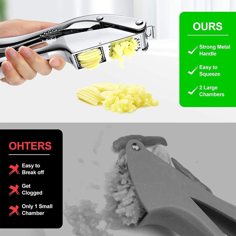 Stainless Steel Garlic Press and Slicer Dual Function Mincer for Effortless Crushing & Slicing