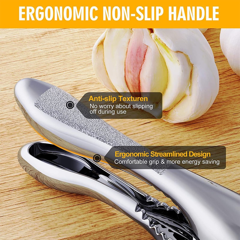Stainless Steel Garlic Press and Slicer Dual Function Mincer for Effortless Crushing & Slicing