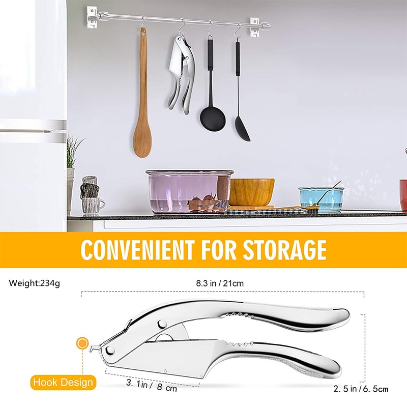 Stainless Steel Garlic Press and Slicer Dual Function Mincer for Effortless Crushing & Slicing