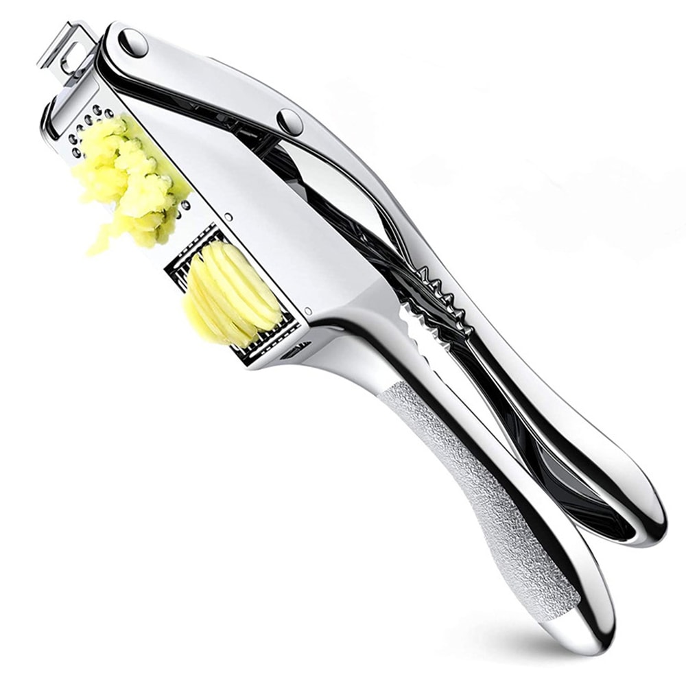 Stainless Steel Garlic Press and Slicer Dual Function Mincer for Effortless Crushing & Slicing