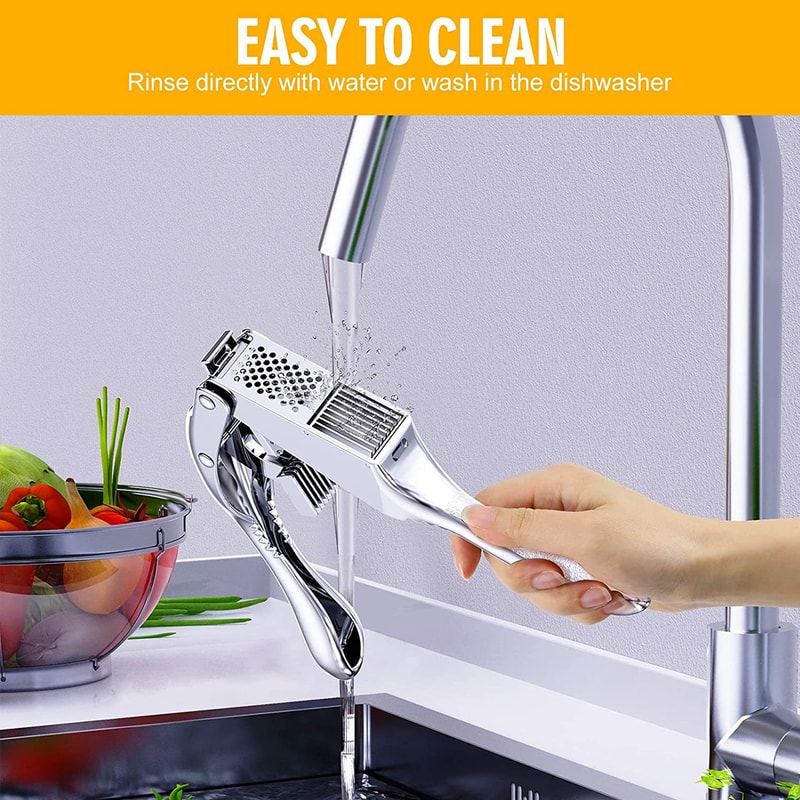 Stainless Steel Garlic Press and Slicer Dual Function Mincer for Effortless Crushing & Slicing