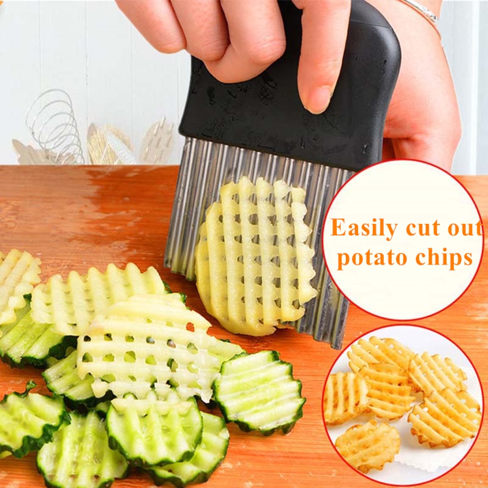 Premium Stainless Steel French Fries Cutter Wavy Potato Slicer 0