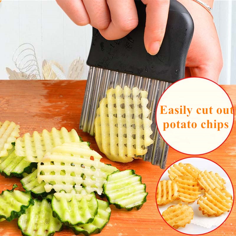 Premium Stainless Steel French Fries Cutter Wavy Potato Slicer 0