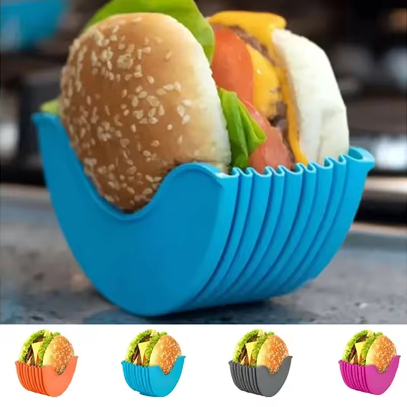 Retractable Hamburger Holders Set Washable Silicone Burger Clip & Sandwich Rack