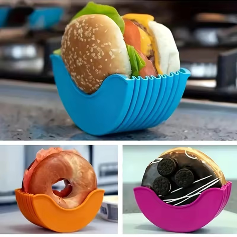 Retractable Hamburger Holders Set Washable Silicone Burger Clip & Sandwich Rack