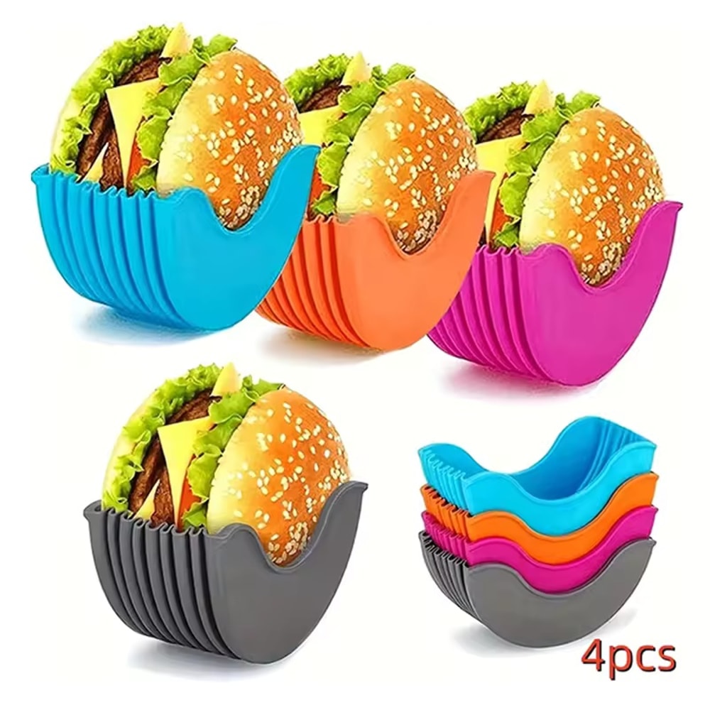 Retractable Hamburger Holders Set Washable Silicone Burger Clip & Sandwich Rack