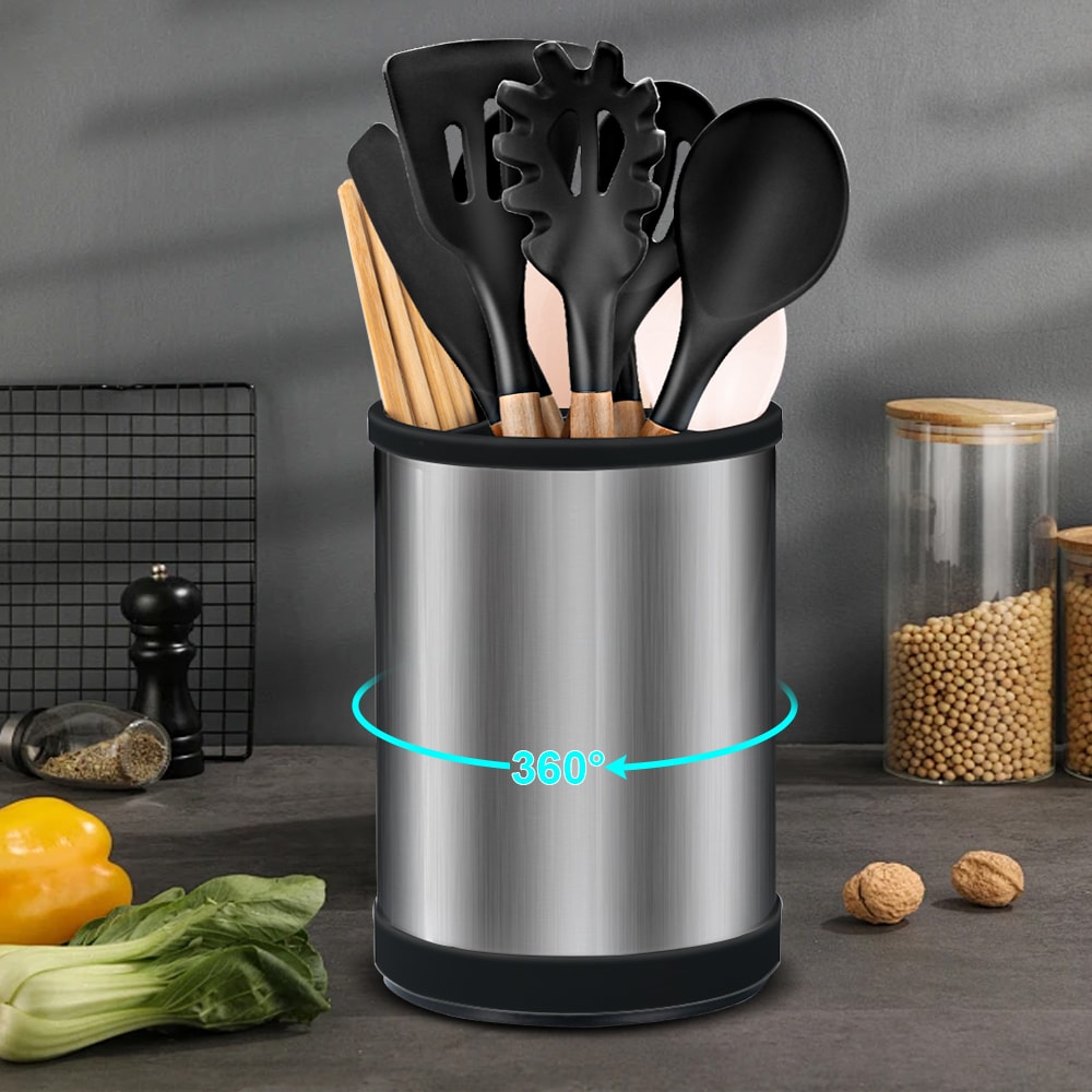 Rotating Stainless Steel Utensil Holder & Cutlery Organizer
