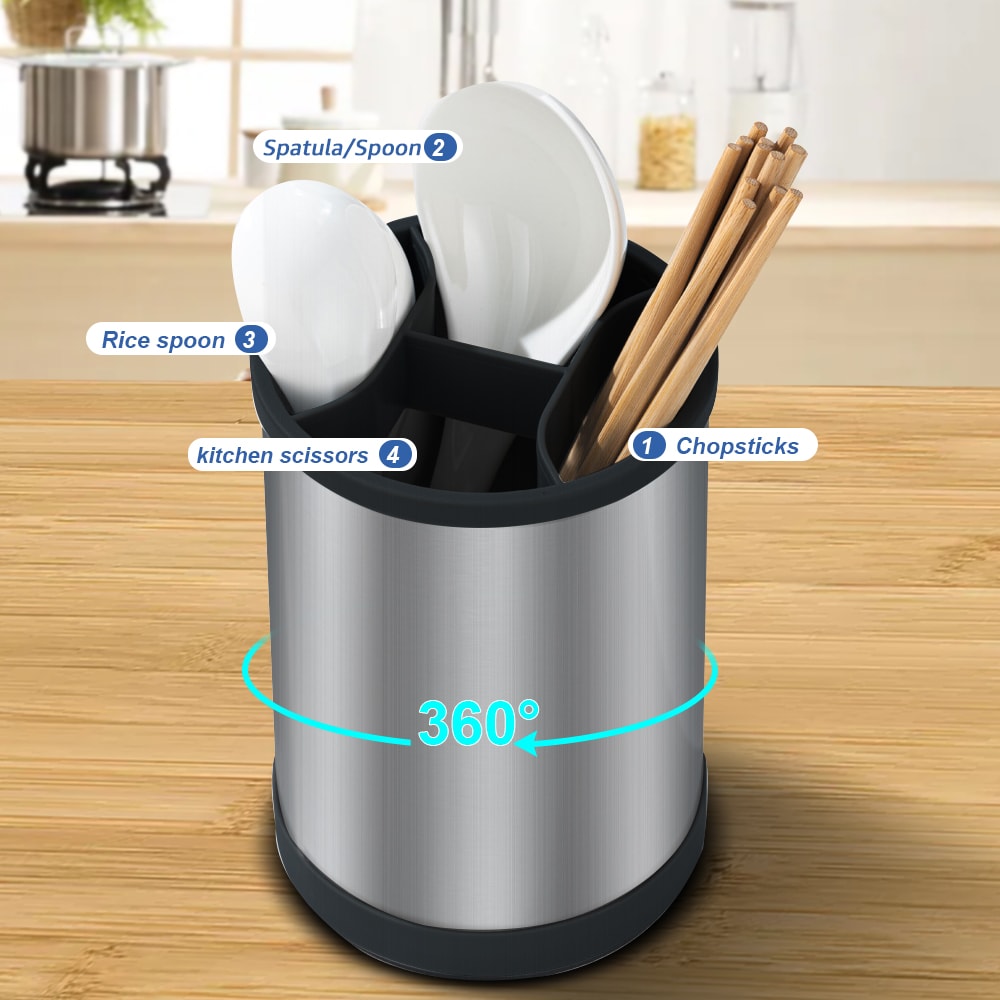 Rotating Stainless Steel Utensil Holder & Cutlery Organizer