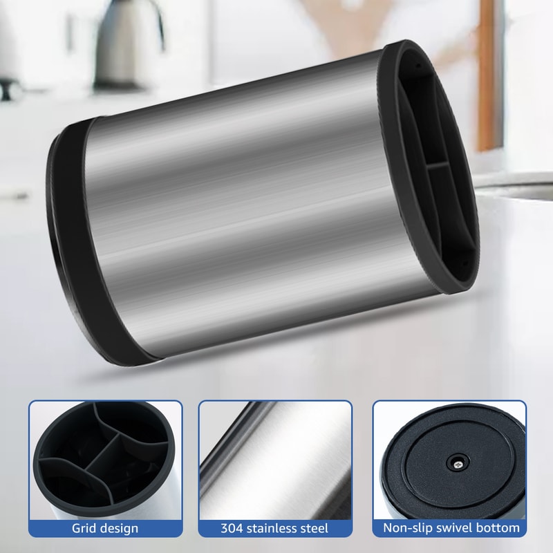 Rotating Stainless Steel Utensil Holder & Cutlery Organizer