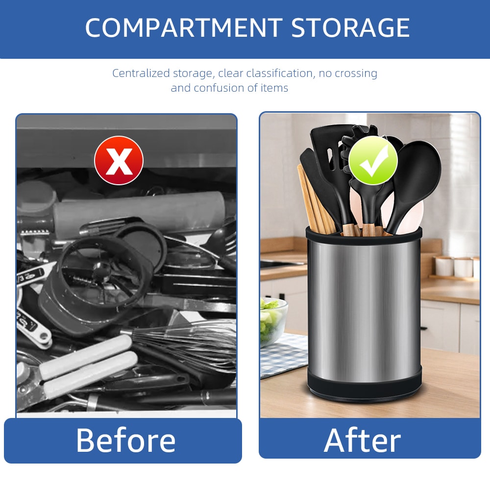 Rotating Stainless Steel Utensil Holder & Cutlery Organizer
