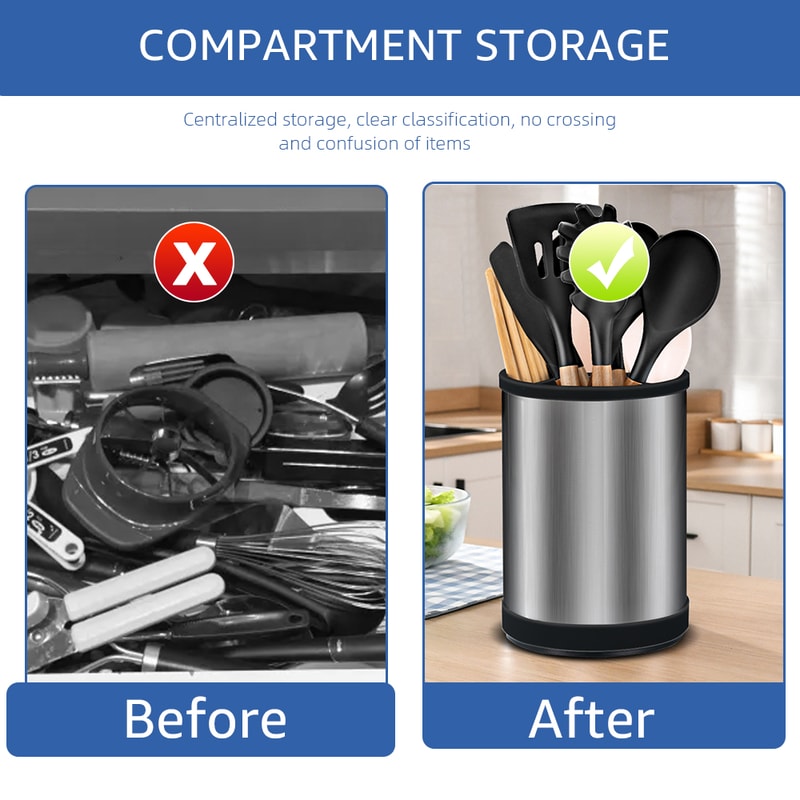 Rotating Stainless Steel Utensil Holder & Cutlery Organizer