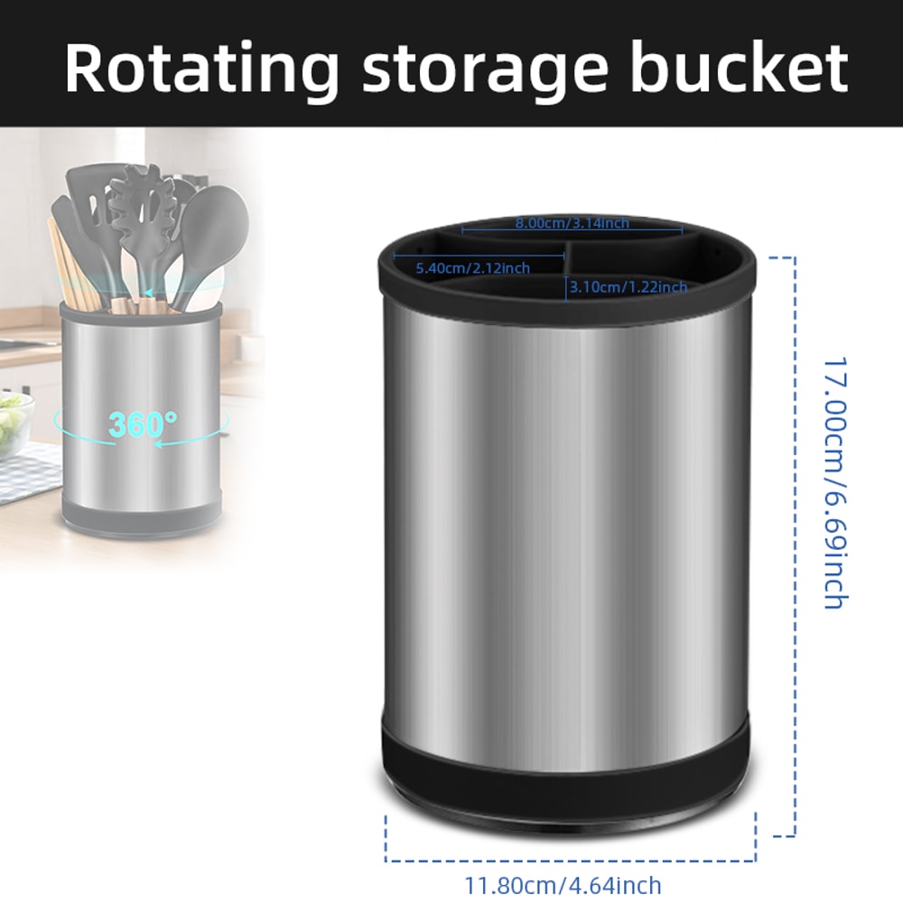 Rotating Stainless Steel Utensil Holder & Cutlery Organizer