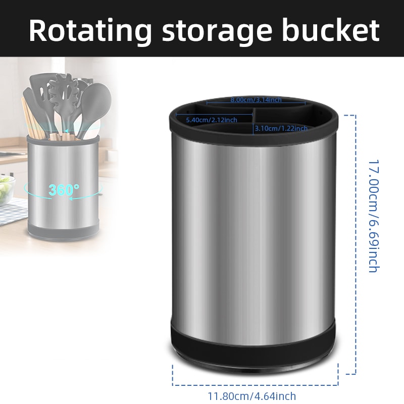 Rotating Stainless Steel Utensil Holder & Cutlery Organizer