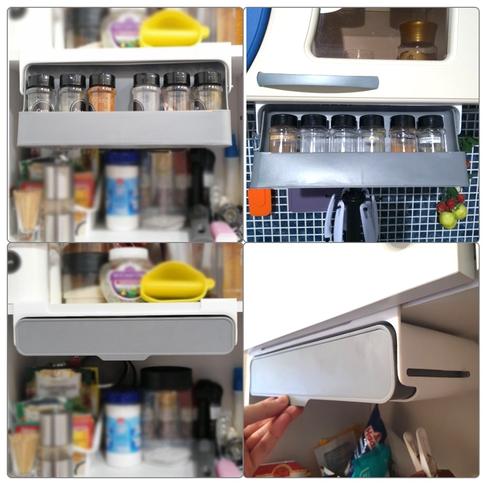 Hidden Under Drawer Spice Rack Organizer Space Saving Kitchen Storage