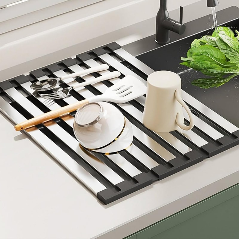 Premium Foldable Kitchen Sink Drain Rack Stainless Steel Sink Organizer Retractable Dish Basket 2