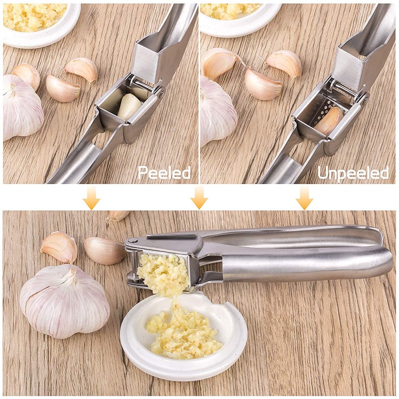 Professional Stainless Steel Garlic Press Easy Garlic Mincer & Peeler