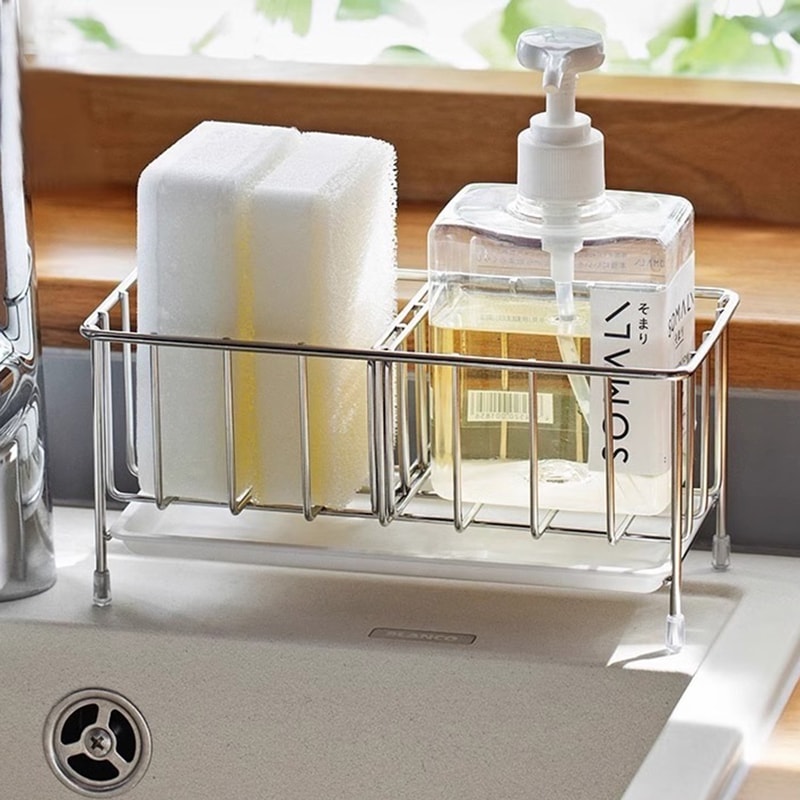 Stainless Steel Adjustable Sink Rack Durable Tabletop Drain & Kitchen Organizer for Sponge Storage