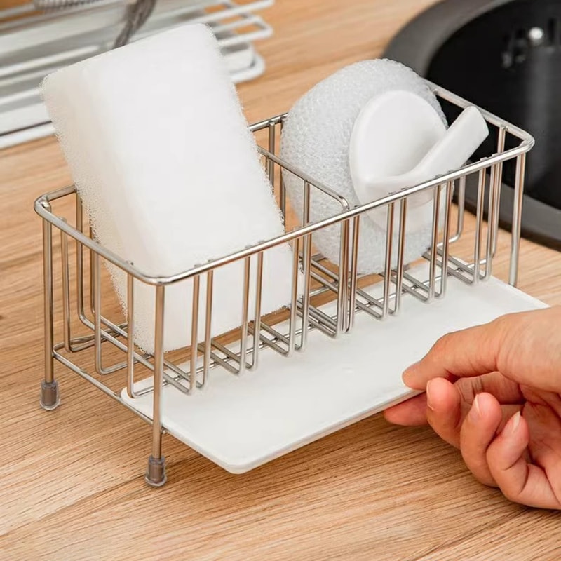 Stainless Steel Adjustable Sink Rack Durable Tabletop Drain & Kitchen Organizer for Sponge Storage