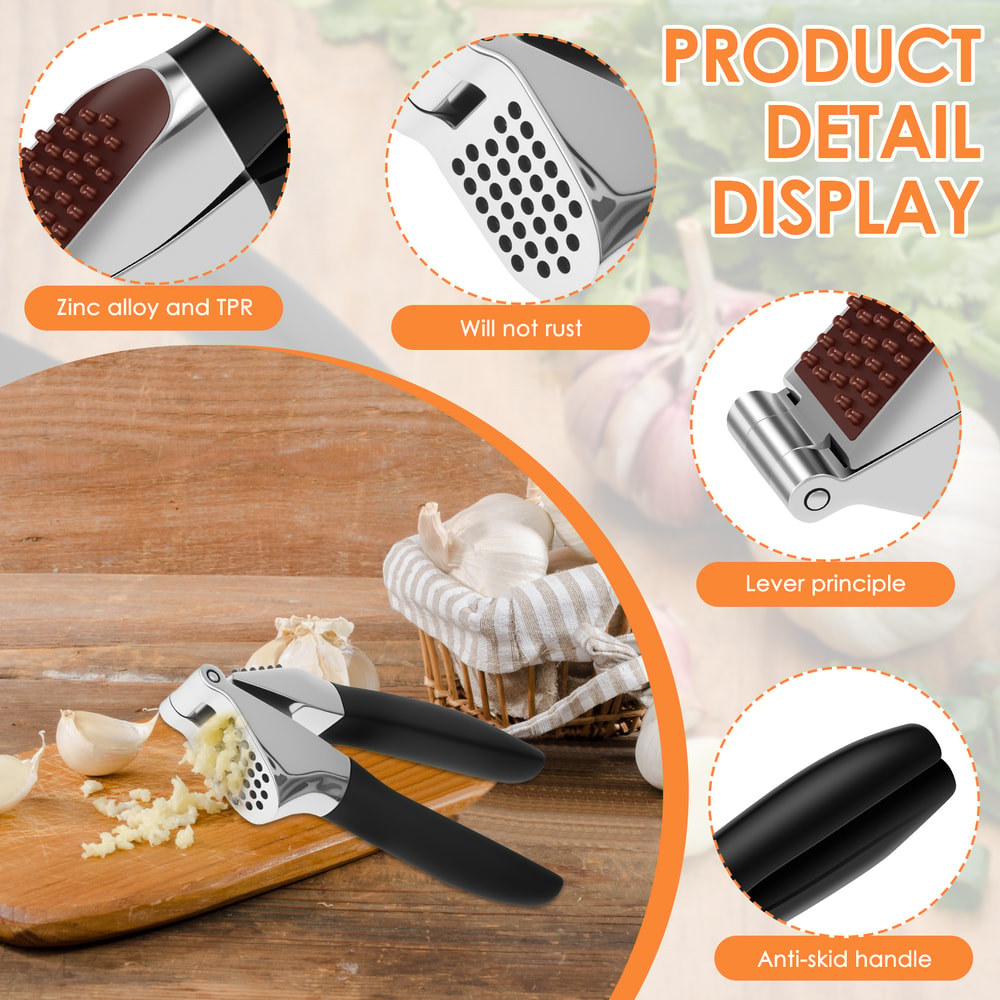 Heavy Duty Manual Garlic Press & Ginger Crusher Easy Squeeze Zinc Alloy Garlic Mincer Tool