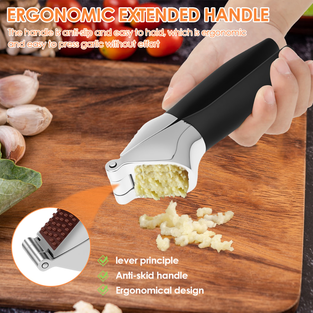 Heavy Duty Manual Garlic Press & Ginger Crusher Easy Squeeze Zinc Alloy Garlic Mincer Tool