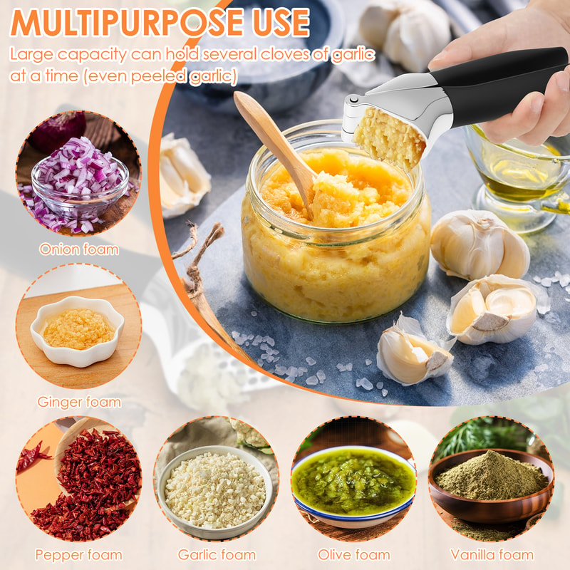 Heavy Duty Manual Garlic Press & Ginger Crusher Easy Squeeze Zinc Alloy Garlic Mincer Tool