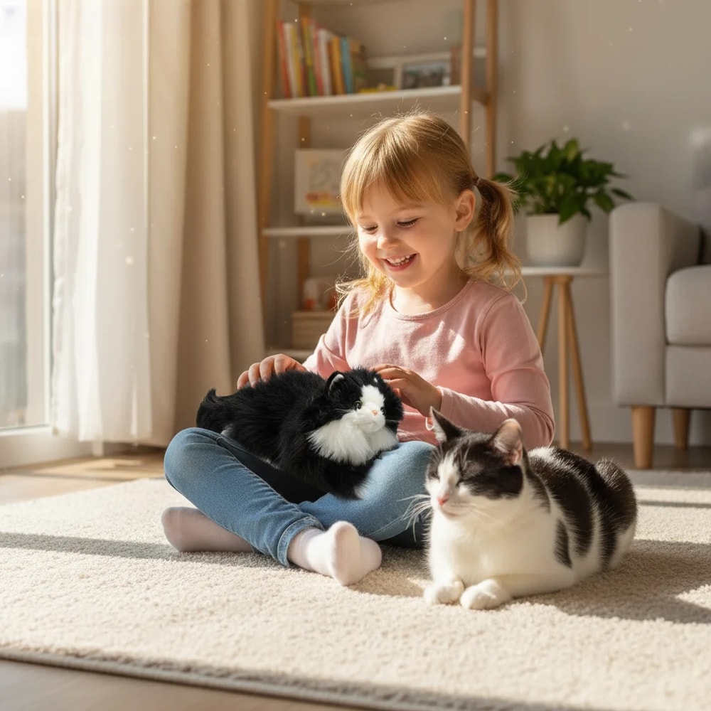 Plush Kitten Realistic Stuffed Animal Cat for Kids, Soft Cuddly Gift for Birthday & Playtime