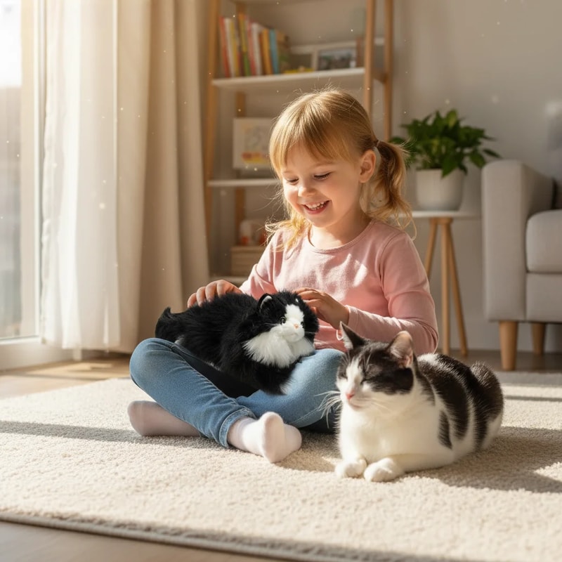Plush Kitten Realistic Stuffed Animal Cat for Kids, Soft Cuddly Gift for Birthday & Playtime