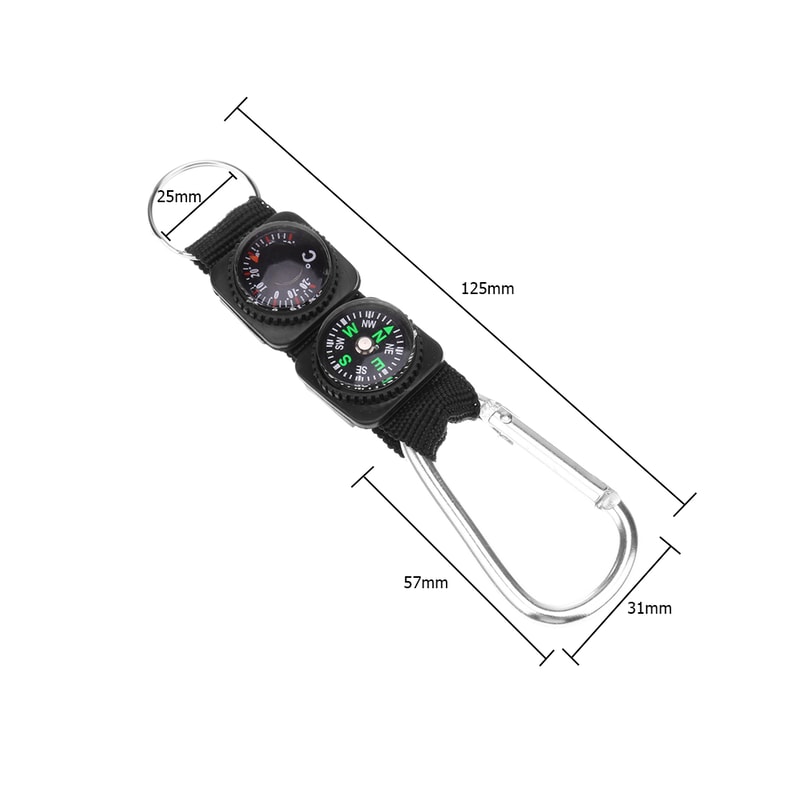 Carabiner Compass Thermometer Compact Outdoor Hiking Camping Survival Tool 5