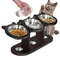 Elevated Cat Bowl with Black Wooden Stand Stainless Steel Sloped Feeder