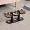 Elevated Cat Bowl with Black Wooden Stand Stainless Steel Sloped Feeder