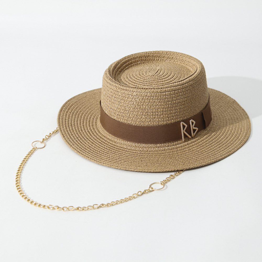 Elegant Womens Summer Straw Hat With Ribbon Decoration Beach Travel Sun Hat 0
