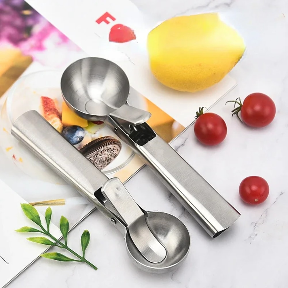 Premium Stainless Steel Ice Cream Fruit Scoop Dual Purpose Kitchen Tool 2