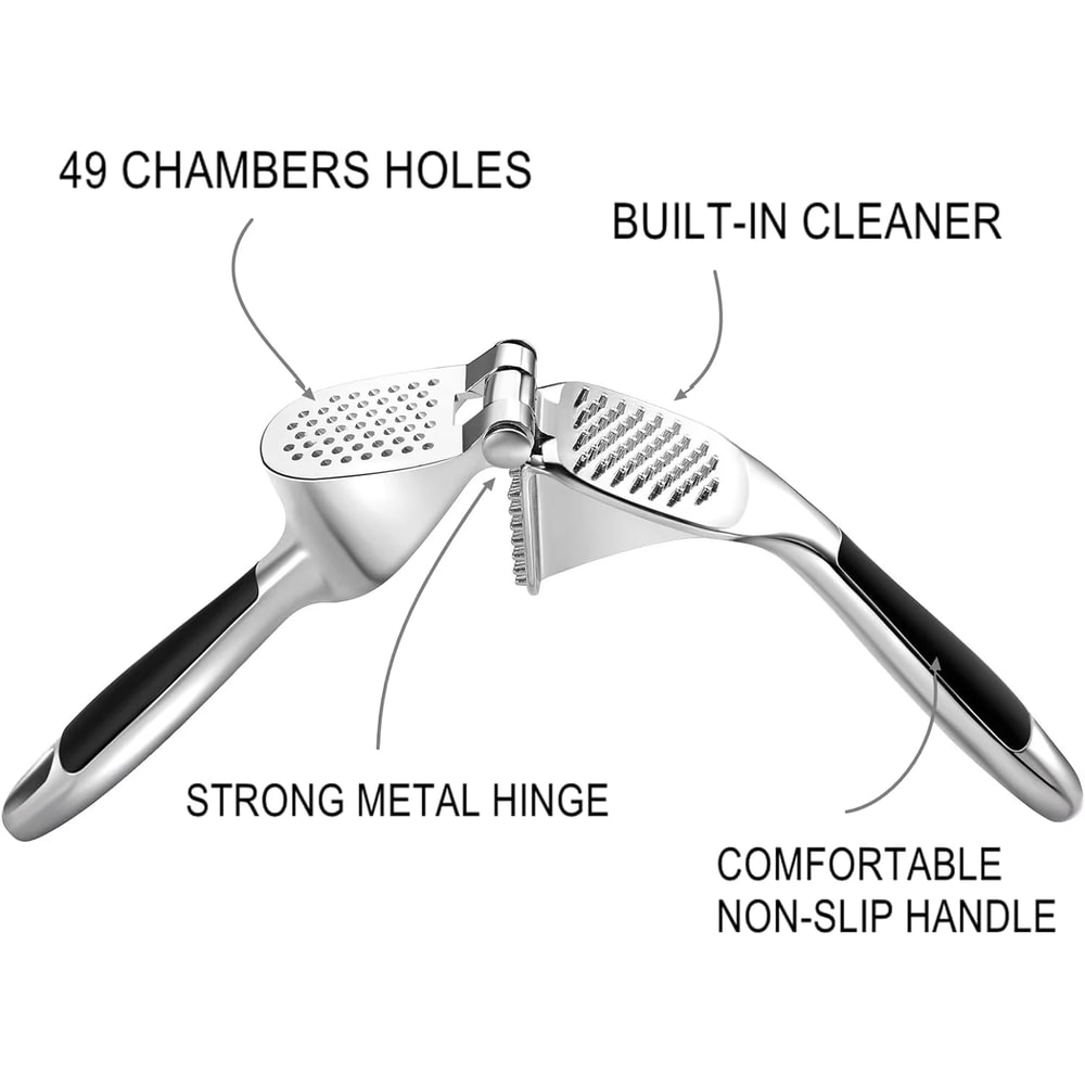 Premium Zinc Alloy Garlic Press Tool with Ergonomic Grip & Easy Clean Design