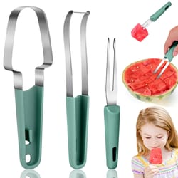 premium watermelon slicer tool & stainless steel fruit cutter with fork easy mess free melon cutting