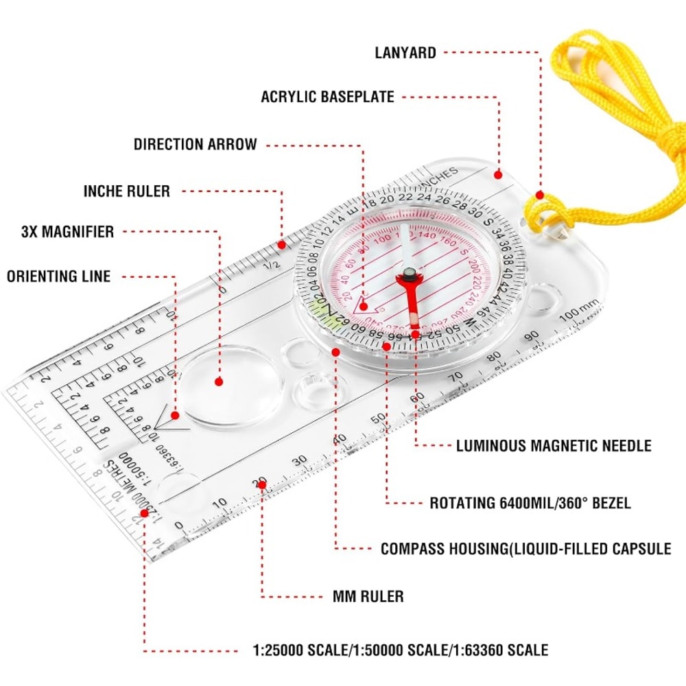 Tactical Multifunction Compass With Map Measurer Hiking Scale 1