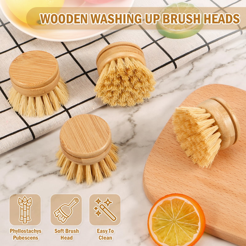 Eco Friendly Bamboo Kitchen Dish Brush for Pots & Stove Cleaning
