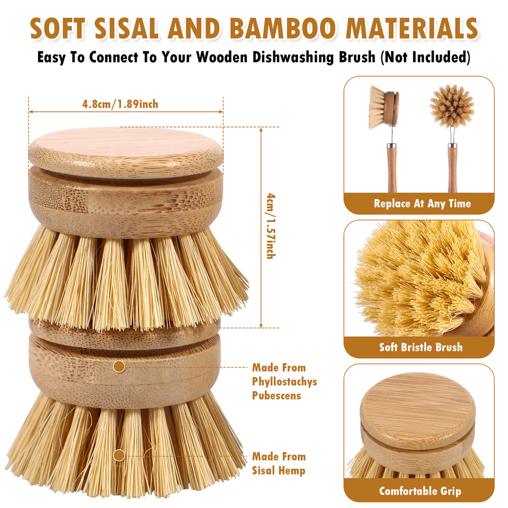 Eco Friendly Bamboo Kitchen Dish Brush for Pots & Stove Cleaning