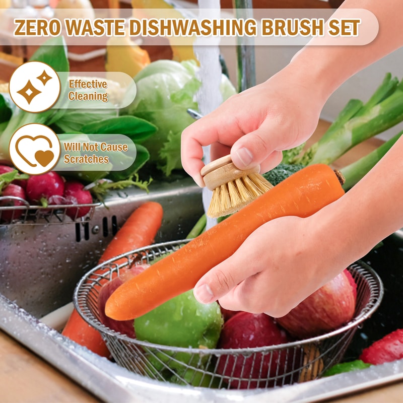 Eco Friendly Bamboo Kitchen Dish Brush for Pots & Stove Cleaning