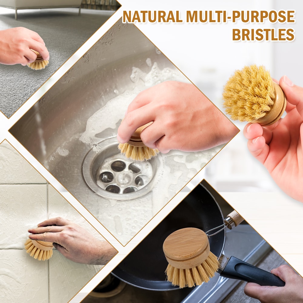 Eco Friendly Bamboo Kitchen Dish Brush for Pots & Stove Cleaning
