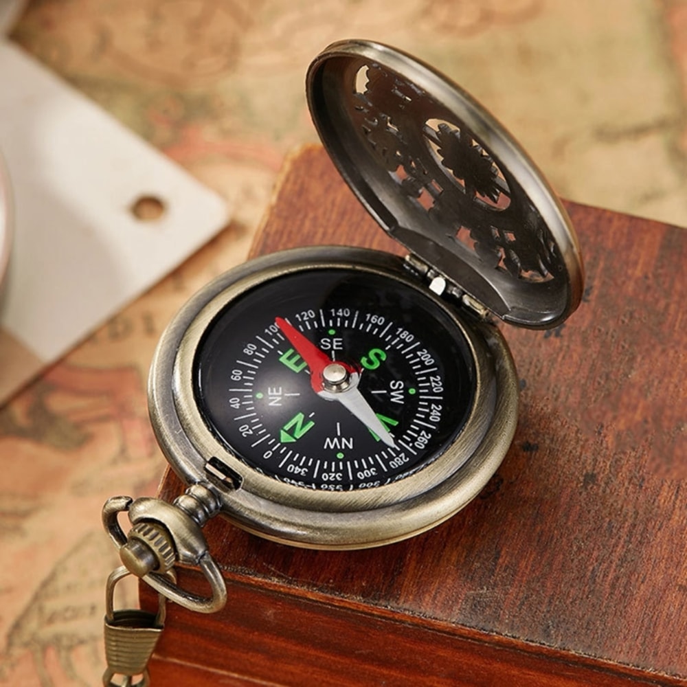 Retro Hollow Pocket Watch Compass For Men With Chain 3