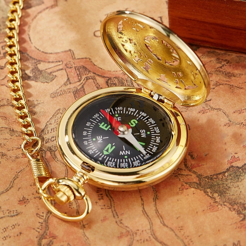 Retro Hollow Pocket Watch Compass For Men With Chain 4