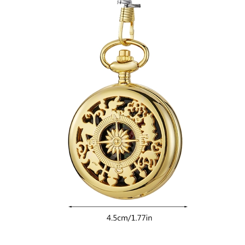 Retro Hollow Pocket Watch Compass For Men With Chain 5