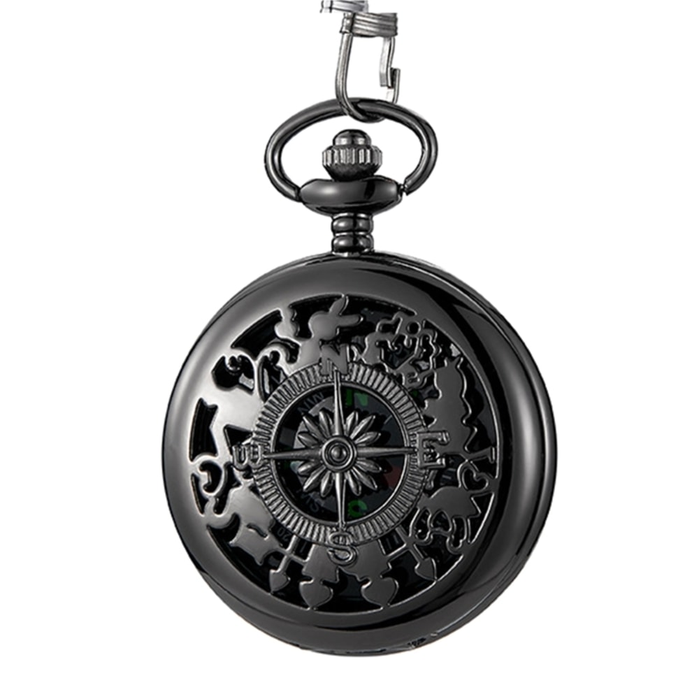 Retro Hollow Pocket Watch Compass For Men With Chain 8